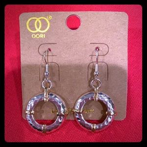 Gold & Silver Tone Hammered Circle Earrings New
